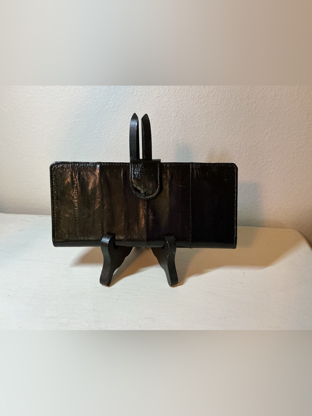Vintage Black Eel Skin Folded Wallet Clutch